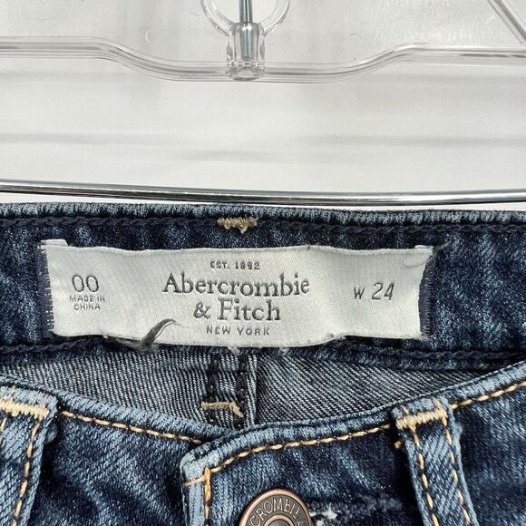 Womens ABERCROMBIE & FITCH Dark Wash Skinny Slim Low Rise Jeans 00 24” Floral - Picture 6 of 16